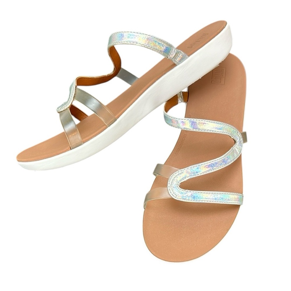 Fitflop Iridescent Silver Strappy Slide Sandals